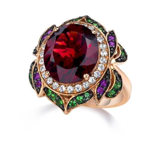 LeVian 14K Rose Gold Garnet Topaz Amethyst Tsavorite Halo 8.57 cts Ring Size 7 - Picture 1 of 6
