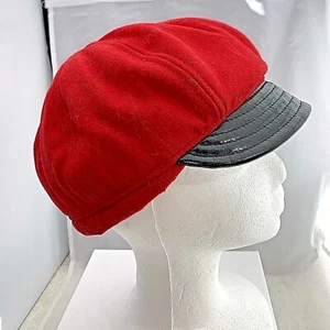 Kate Landry RED Wool Newsboy Cabbie Hat Cap Small 21-1/2" with Shiny Black Bill - Bild 1 von 7