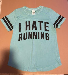 Victoria's Secret T-Shirt PINK "I Hate Running" M Medium grün Tee - Bild 1 von 2