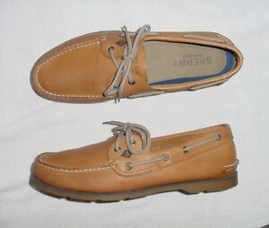 MENS SPERRY TOP SIDER LEEWARD SAHARA TAN LEATHER CRAFTED BOAT SHOES 12 W