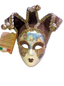 BRAUNE KERAMIK MINIATUR JOLLINI VENEZIANISCHE MASKERADE MASKE ITALIEN - Bild 1 von 1