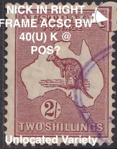 2/- KANGAROO VARIETY NICK IN RIGHT FRAME ACSC BW 40(U) K @ POS? CofA SG134 RARE - Picture 1 of 4