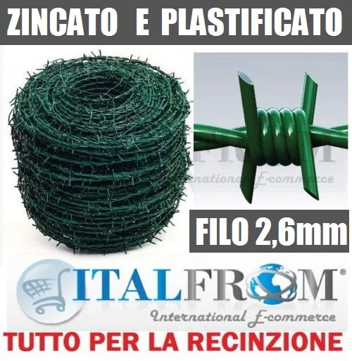 100mt Filo Spinato Spinoso Zincato Plastificato Verde Recinzione Rete Metallica - Immagine 1 di 1