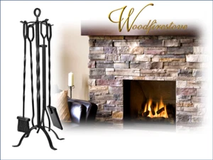 Wood Heater Fire Tool Set POKER BRUSH SHOVEL TONGS STAND Wrought Iron HAMPDEN* - Picture 1 of 4