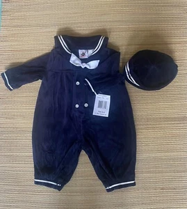 Vintage Good Lad Sailor Suit w/ Hat Velour Size 6-9 Months Twins? #95 - Picture 1 of 2