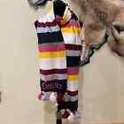 Juicy Couture Rugby Wool/Casmere Scarf with Stripes PomPoms