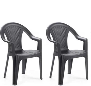 SET 2 SEDIE DA GIARDINO RESISTEN IN POLIPROPILENE COLORE ANTRACITE 55X54X82CM - Foto 1 di 1