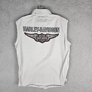 Y2K Harley Davidson Button Vest Men's Medium Cut Off Sleeves - Picture 1 of 9