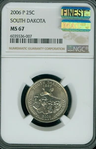 2006 P SOUTH DAKOTA QUARTER NGC MS67 MAC FINEST BUSINESS STRIKE SPOTLESS . - Picture 1 of 2