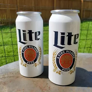 Set Of (2) NEW Miller Lite 16 Ounce Aluminum Can Cup Tumbler Beer Drinking Can - Picture 1 of 4