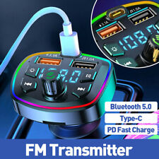 Bluetooth 5.0 カーワイヤレス FM トランスミッターアダプター 2USB PD 充電器 AUX ハンズフリー