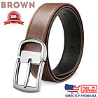 Men's Dress Belt Metal Buckle Black or Brown Full Grain Leather Belt