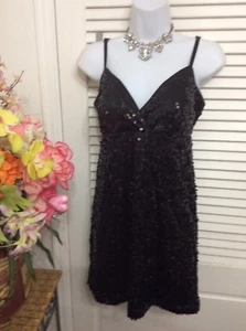 Forever 21 Black Spandex Spaghetti Strap Sequined Mini Dress size large - Picture 1 of 6