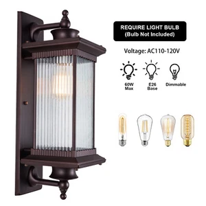 E26 Outdoor Wall Light Fixture Large Exterior Porch Light w/Seeded Glass Shad - Picture 1 of 12