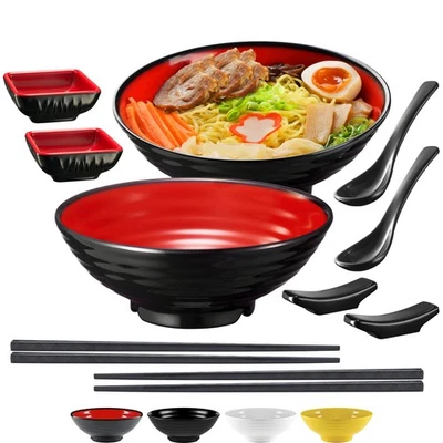Unbreakable Ramen Bowl Set with Chopsticks and Spoon: 2 large Japanese Style ... - Image 1 of 4