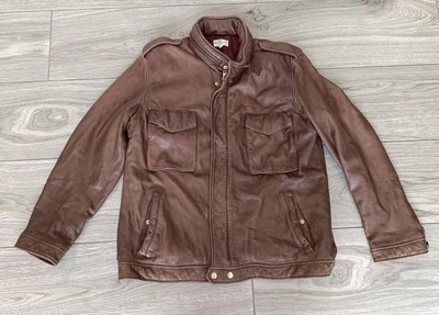 Mens Gant Rugger Brown Leather Flying Jacket Lined Coat Size XL Multi Pockets - Image 1 of 4