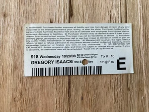 GREGORY ISAACS 10/28/98 Maritime Hall San Francisco ticket stub reggae ORIGINAL - Picture 1 of 2