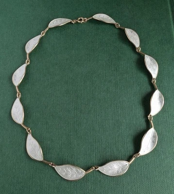 Vintage Norwegen David Andersen Schmuck Sterlingsilber Emaille Blatt Halskette - Bild 1 von 4