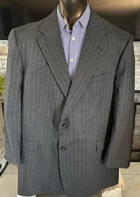 Jaqueta masculina Burberry lã cinza com listras azuis 2 botões 54L - Imagem 1 de 3