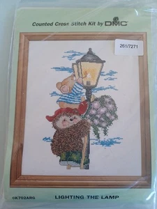 NEW, LARGER, SEALED, DMC COUNTRY COMPANIONS CROSS STITCH KIT 'LIGHTING THE LAMP' - Picture 1 of 3