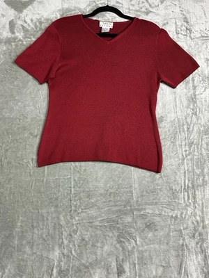 Top tejido manga corta rojo seda 100 % Talbots Petites talla M cuello en V estilo clásico Foto 1 de 4