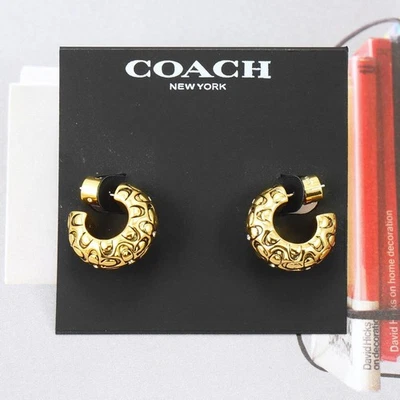 Pendientes de aro gruesos acolchados Coach Signature tono dorado nuevos con etiquetas Foto 1 de 4