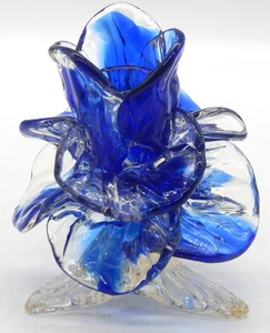Pedales de flores azules y transparentes arte de Murano Icet candelabro hecho en Venezuela de colección - Imagen 1 de 8