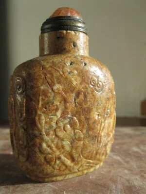 Botella de tabaco china cuarzo dendrítica calcedonia máscara asas piedra moteada 18 Foto 1 de 4