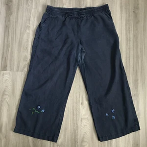 Pantalón Allen Allen de Lino para Mujer XL Azul Pierna Ancha Cintura Elástica Floral Bordado - Imagen 1 de 9