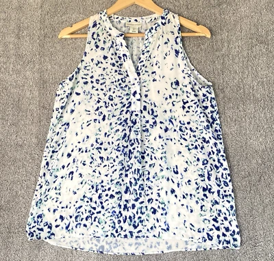 Blusa para mujer Adrienne Vittadini sin mangas talla pequeña blanca azul cuello en V Foto 1 de 4