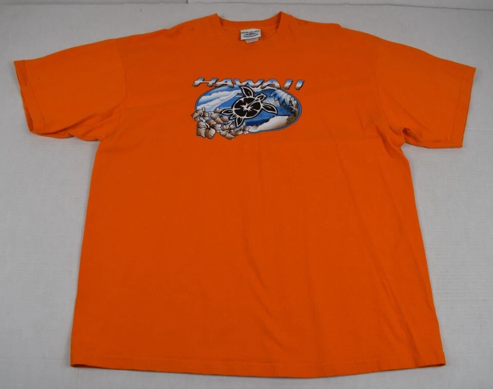Vintage T-Shirt Rip Curl Size M/L 90s Orange Hawaii Floral Blue Turtle Shirt - Image 1 of 4
