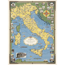 1944 Ernest Dudley Chase Map Italy With Vatican City XL Wall Art Canvas Print
