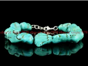 Natural 10x14mm Blue Turkish Turquoise Irregular Gemstone Bracelet 7.5-8 inches - Picture 1 of 12