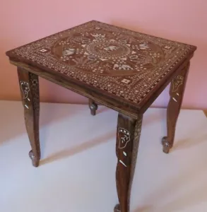 !!! RARE INDIAN ROSEWOOD CARVED TABLE ELEPHANT CARVED !!! - Picture 1 of 5