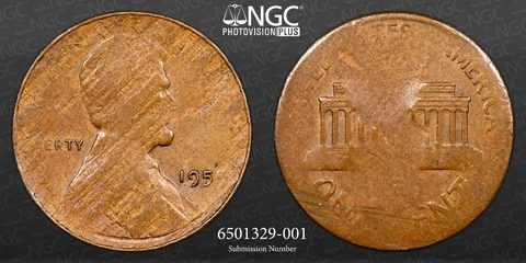 1959 P Lincoln Memorial Penny 1 Cent Copper Coin NGC Error Struck Split Planchet Cover