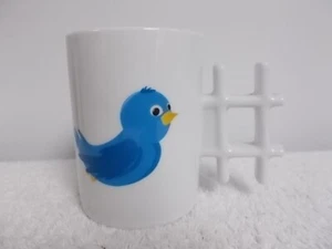Twitter Blue Bird Hashtag Handle White Porcelain Coffee Tea Cup Mug - Picture 1 of 6