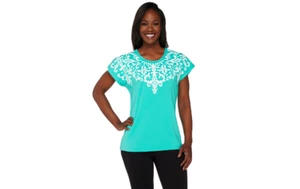Top modal de algodón de fin de semana Susan Graver con estampado texturizado Bay Breeze M A265041 J - Imagen 1 de 3