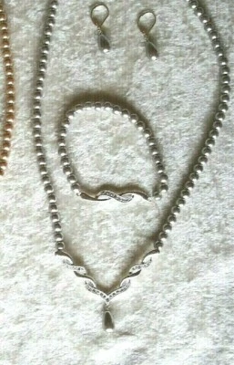 Faux Pearls Sunday Best Necklace Earrings & Bracelet in Cream, Gray or Chocolate - Image 1 of 4