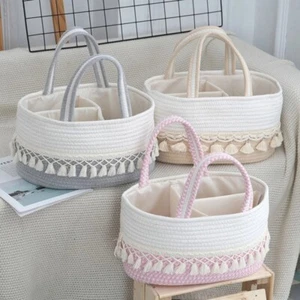 Multifunctional Baby Diaper Storage Basket Tassel Tote Bag Travel Out - Picture 1 of 16