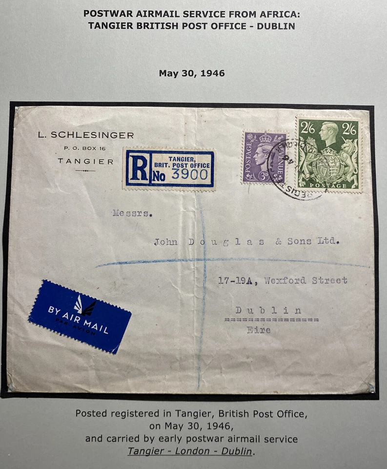 1946 Tangier British Agencies Morocco Postwar Airmail Cover To Dublin Ireland - Image 1 of 3