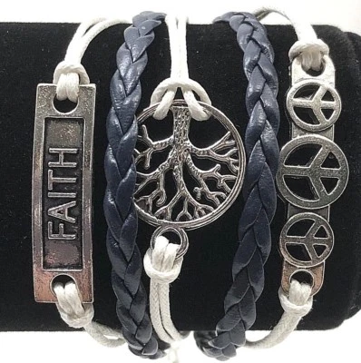 Браслеты дружбы женщин регулируемый вера дерево мира знаки синий и белый новый - Изображение 1 из 4