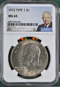 1972 - P Eisenhower Dollar 1 $ Type 1 Clad NGC Ike Portrait Specialty Label MS-65 - Bild 1 von 4