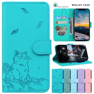 Cat PU Leather Wallet Phone Case For iPhone 16 15 14 13 12 11 Pro Max 6 7 8 SE - Picture 1 of 75