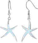 Starfish Earrings, 925 Sterling Silver With Opal Fish Hoops Earings, Nautical Ha