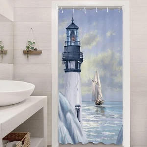 Art Lighthouse Shower Curtain Sets for Bathroom, 36"W x 70"L (Pack of 1) Blue - Picture 1 of 6