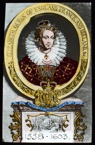 PORTRAIT OF QUEEN ELIZABETH I C1910 ANTIQUE Magic Lantern Slide - Picture 1 of 3