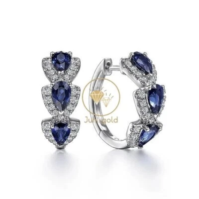 2 CT Pear Cut Simulated Blue Sapphire Huggie Hoop Earrings 14K White Gold Plated - Image 1 of 4