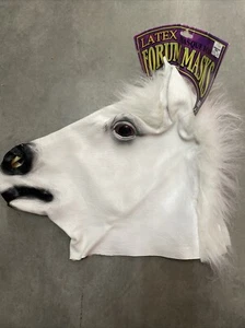 Latex Animal Costume Mask Adult: White Horse One Size Forum Masks - Picture 1 of 1