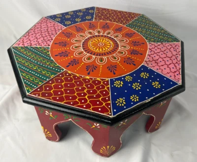 Indian Hand painted Multicolored Multipurpose Bajot / Chauki Stool for puja - Image 1 of 4