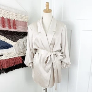River Island Gathered Sleeve Belted Satin Sheen Blazer Beige Size 20 NWT - Picture 1 of 12